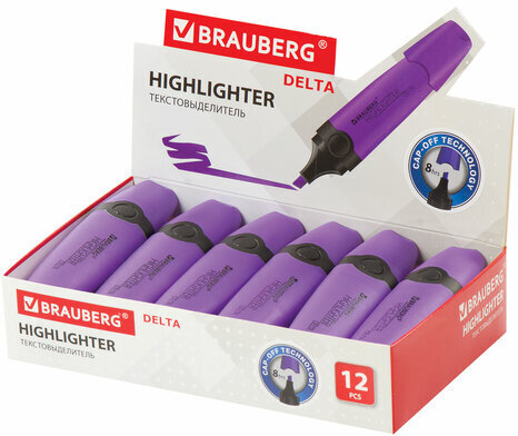 Текстовыделитель BRAUBERG "DELTA", ФИОЛЕТОВЫЙ, линия 1-5 мм, 151723