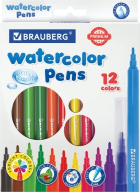 Фломастеры BRAUBERG "PREMIUM", 12 цветов, УЛЬТРАСМЫВАЕМЫЕ, классические, вентилируемый колпачок, картонная коробка с европодвесом, 151938