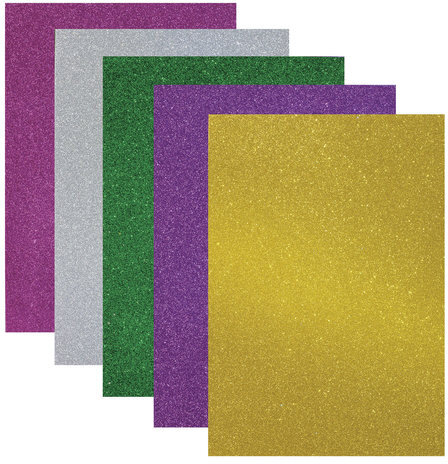 Пористая резина/фоамиран А4, 2 мм, ОСТРОВ СОКРОВИЩ, 5 листов, 5 цветов, яркие цвета, блестки, набор №3, 660079