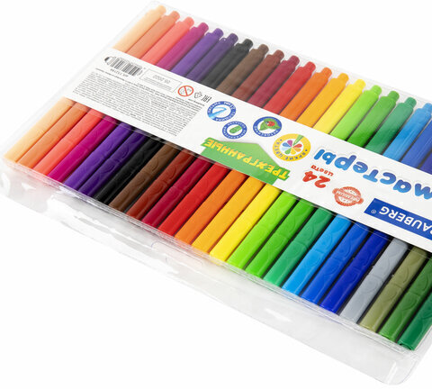 Фломастеры трехгранные 24 цвета, вентилируемый колпачок, BRAUBERG "PREMIUM", ПВХ-упаковка, 152194