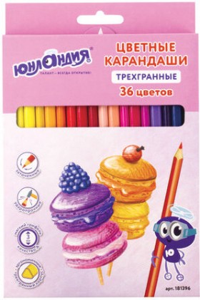 Карандаши цветные ЮНЛАНДИЯ &quot;СЛАДКИЕ ИСТОРИИ&quot;, 36 цветов, трехгранные заточенные, 181396
