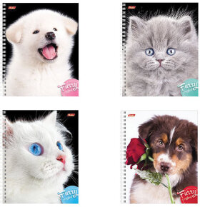 Тетрадь А5, 80 л., HATBER, гребень, клетка, обложка картон, &quot;ПУШИСТЫЕ МОРДОЧКИ&quot; (4 вида), 80Т5В1гр, T213551