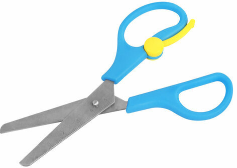 Ножницы ЮНЛАНДИЯ, 130 мм, с усилителем и линейкой, эргономичные ручки, голубые, 238344