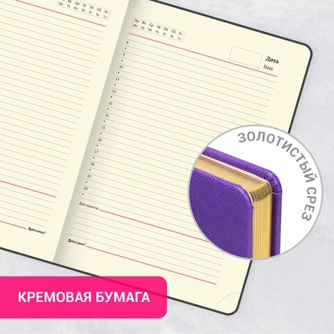 Ежедневник недатированный А5 138х213 мм BRAUBERG "Iguana", под кожу, 160 л., сиреневый, 114455