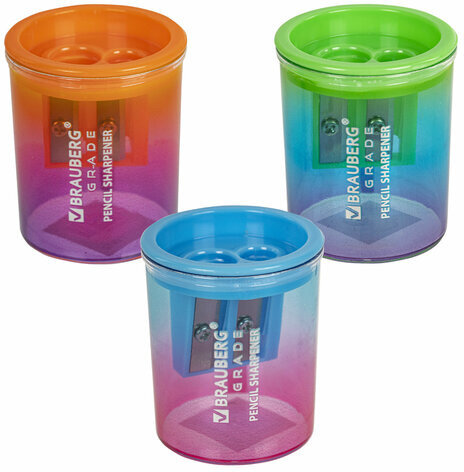 Точилка для классических и утолщенных карандашей BRAUBERG "Grade", 2 отверстия, с контейнером, 271998