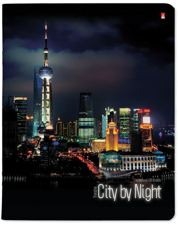 Тетрадь А5 48 л. АЛЬТ скоба, клетка, глянцевый лак, "Ночные города" (5 видов), 7-48-727