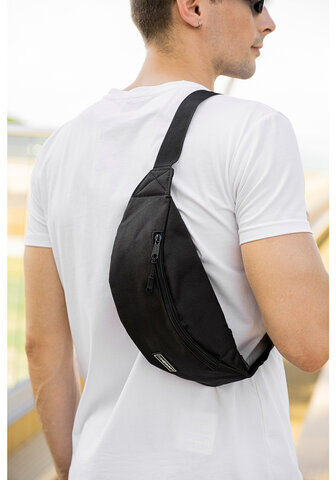 Сумка на пояс HEIKKI RIO (ХЕЙКИ), два отделения, регулируемый ремень, черная, 38х12х8 см, 272614