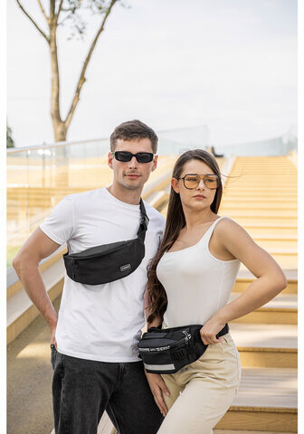 Сумка на пояс HEIKKI RIO (ХЕЙКИ), два отделения, регулируемый ремень, черная, 38х12х8 см, 272614