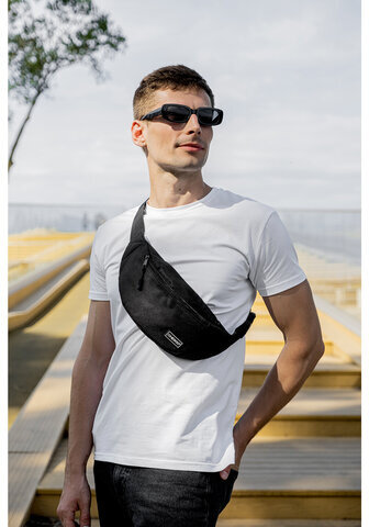 Сумка на пояс HEIKKI RIO (ХЕЙКИ), два отделения, регулируемый ремень, черная, 38х12х8 см, 272614