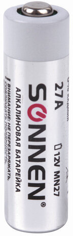 Батарейка SONNEN Alkaline, 27А (MN27), алкалиновая, для сигнализаций, 1 шт., в блистере, 451976