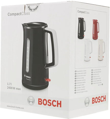 Чайник BOSCH TWK3A013, 1,7 л, 2400 Вт, закрытый нагревательный элемент, пластик, черный