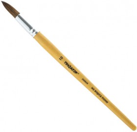 Кисть ПИФАГОР, ПОНИ, круглая, № 10, деревянная лакированная ручка, колпачок, пакет с подвесом, 200839