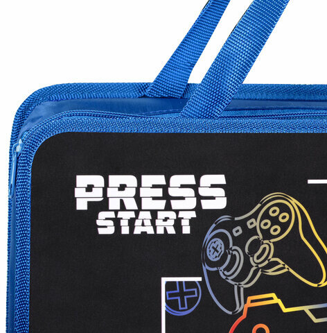 Папка на молнии с ручками ЮНЛАНДИЯ А4, 1 отделение, пластик, ширина 80 мм, "Press Start", 271462