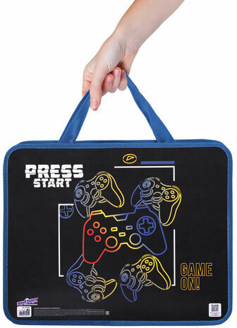 Папка на молнии с ручками ЮНЛАНДИЯ А4, 1 отделение, пластик, ширина 80 мм, "Press Start", 271462