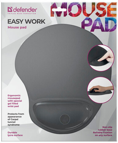 Коврик для мыши DEFENDER Easy Work, полиуретан+покрытие лайкра, 260х225х5 мм, серый, 50915