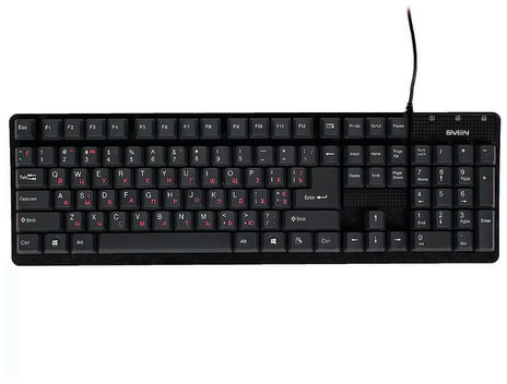 Клавиатура проводная SVEN Standard 301, USB, 104 клавиши, чёрная, SV-03100301UB