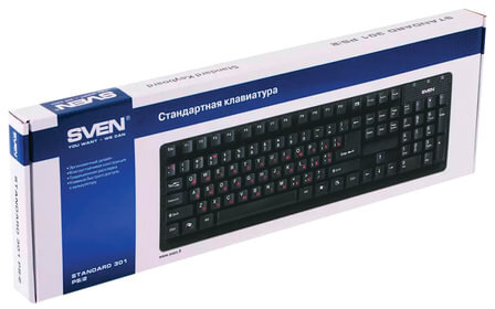 Клавиатура проводная SVEN Standard 301, USB, 104 клавиши, чёрная, SV-03100301UB