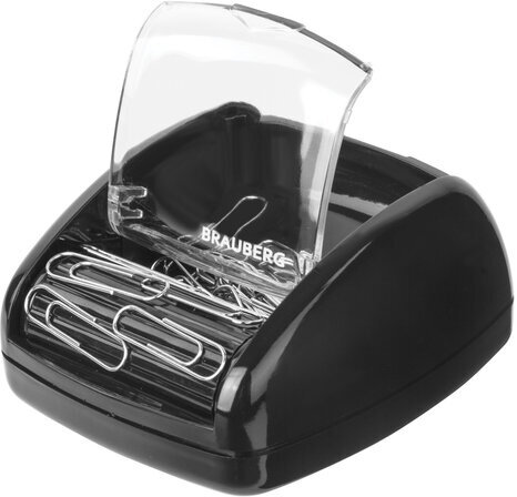 Скрепочница магнитная BRAUBERG с 30 скрепками, роликовый механизм подачи, черная, 225188