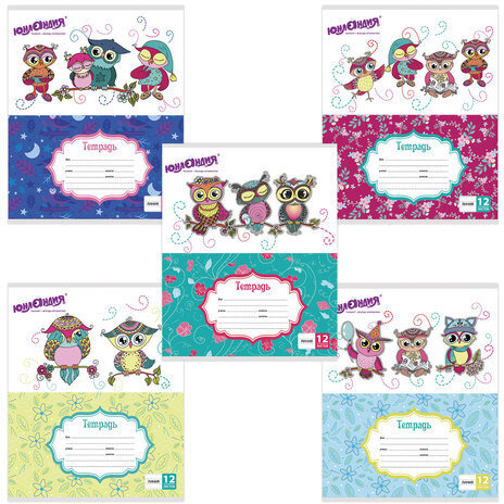 Тетрадь 12 л. ЮНЛАНДИЯ линия, обложка картон, "УМНЫЕ СОВЫ", 104912