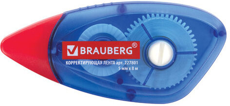 Корректирующая лента BRAUBERG 5 мм х 8 м, корпус синий, механизм перемотки, блистер, 227801