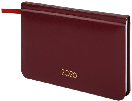 Еженедельник датированный 2026, МАЛЫЙ ФОРМАТ 95х155 мм, А6, BRAUBERG "Select", балакрон, бордо, 117194
