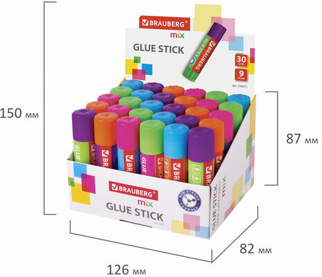 Клей-карандаш BRAUBERG MIX, 9 г, PVP основа, 229071