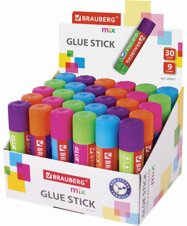 Клей-карандаш BRAUBERG MIX, 9 г, PVP основа, 229071