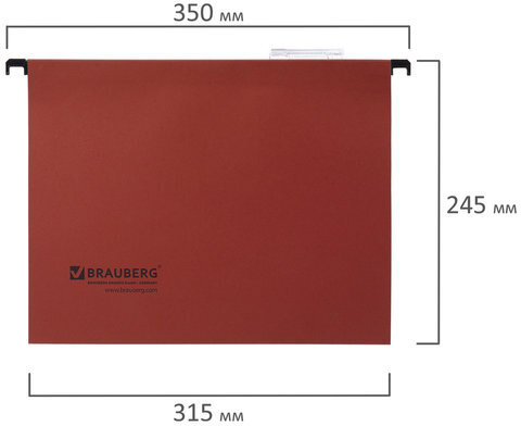 Подвесные папки А4 (350х245 мм), до 80 листов, КОМПЛЕКТ 10 шт., красные, картон, BRAUBERG (Италия), 231792
