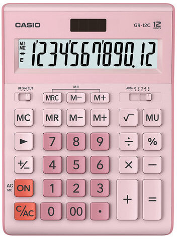 Калькулятор настольный CASIO GR-12С-PK (210х155 мм), 12 разрядов, двойное питание, РОЗОВЫЙ, GR-12C-PK-W-EP