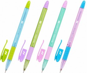 Ручка шариковая масляная с грипом BRAUBERG GLASSY PASTEL MIX, СИНЯЯ, корпус ассорти, линия 0,35 мм,144105