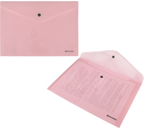 Папка-конверт с кнопкой BRAUBERG "Pastel", А4, до 100 листов, непрозрачная, персиковая, 0,18 мм, 270476