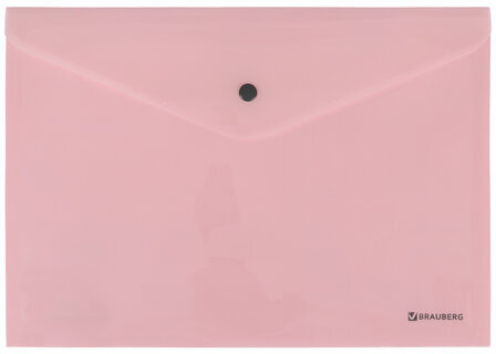 Папка-конверт с кнопкой BRAUBERG "Pastel", А4, до 100 листов, непрозрачная, персиковая, 0,18 мм, 270476