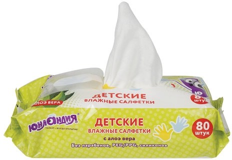 Салфетки влажные 80 шт., ДЕТСКИЕ, универсальные, очищающие, ЮНЛАНДИЯ, 129894