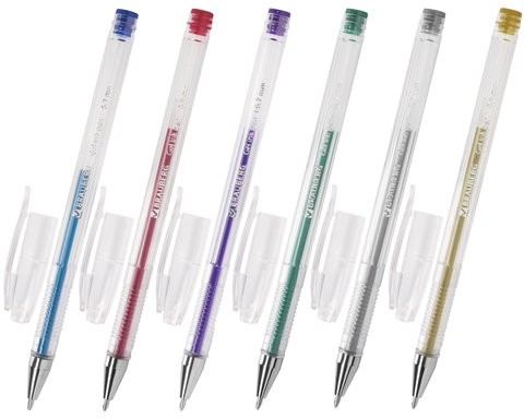 Ручки гелевые BRAUBERG "Jet", НАБОР 6 ЦВЕТОВ, МЕТАЛЛИК, узел 0,7 мм, линия письма 0,5 мм, 141029