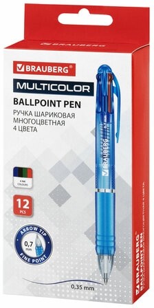 Ручка шариковая автоматическая с грипом BRAUBERG "Spectrum", 4 ЦВЕТА (синяя, черная, красная, зеленая), линия письма 0,35мм, 141513