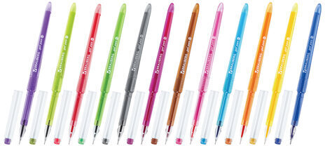 Ручки гелевые BRAUBERG DIAMOND, НАБОР 12 ЦВЕТОВ, узел 0,5 мм, линия письма 0,25 мм, 143377