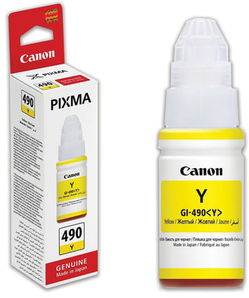 Чернила CANON (GI-490Y) для СНПЧ Pixma G1400\G2400\G3400, желтый, ресурс 7000 стр., оригинальные, 0666C001