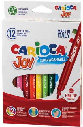 Фломастеры CARIOCA (Италия) "Joy", 12 цветов, суперсмываемые, вентилируемый колпачок, картонная коробка, 40614