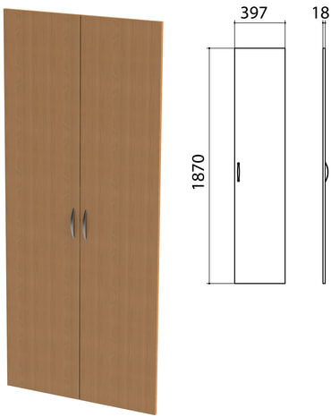 Дверь ЛДСП высокая "Этюд", комплект 2 шт., 397х18х1870 мм, бук бавария, 400012-55