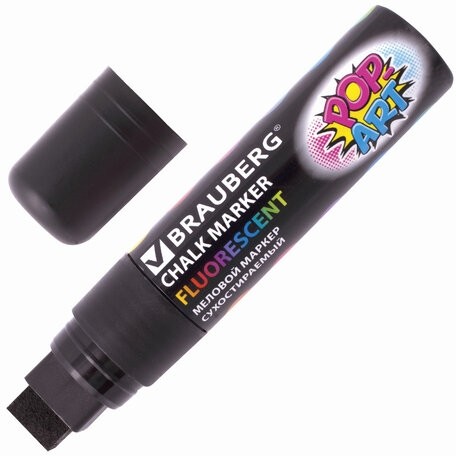 Маркер меловой "POP-ART" ЧЕРНЫЙ, 15 мм, стираемый, для гладких поверхностей, BRAUBERG, 151544