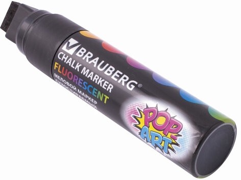 Маркер меловой "POP-ART" ЧЕРНЫЙ, 15 мм, стираемый, для гладких поверхностей, BRAUBERG, 151544
