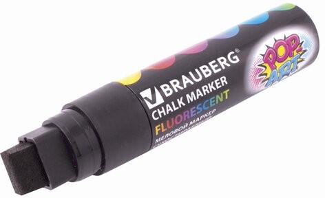 Маркер меловой "POP-ART" ЧЕРНЫЙ, 15 мм, стираемый, для гладких поверхностей, BRAUBERG, 151544
