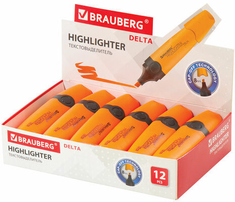 Текстовыделитель BRAUBERG "DELTA", ОРАНЖЕВЫЙ, линия 1-5 мм, 151724