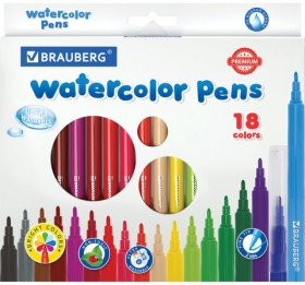Фломастеры BRAUBERG "PREMIUM", 18 цветов, УЛЬТРАСМЫВАЕМЫЕ, классические, вентилируемый колпачок, картонная коробка с европодвесом, 151939