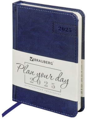 Ежедневник датированный 2025 МАЛЫЙ ФОРМАТ 100х150 мм А6, BRAUBERG "Imperial", под кожу, синий, 115747