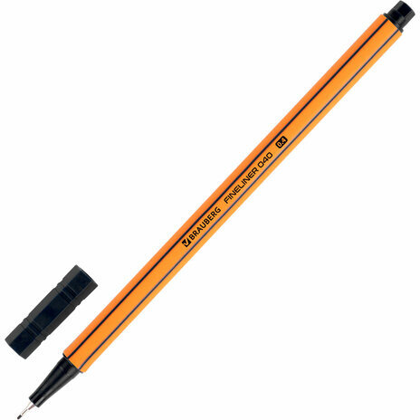 Ручка капиллярная (линер) ЧЕРНАЯ, BRAUBERG "FINE 040", шестигранная, линия письма 0,4 мм, 144139