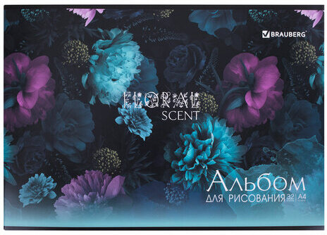 Альбом для рисования А4 32 л., скоба, обложка картон, BRAUBERG, 203х288 мм, "Цветы" (2 вида), 106697