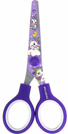 Ножницы 130 мм сиреневые, с цветной печатью "Единороги", закругленные, BRAUBERG KIDS, 238350