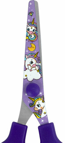 Ножницы 130 мм сиреневые, с цветной печатью "Единороги", закругленные, BRAUBERG KIDS, 238350