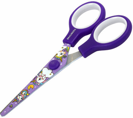 Ножницы 130 мм сиреневые, с цветной печатью "Единороги", закругленные, BRAUBERG KIDS, 238350